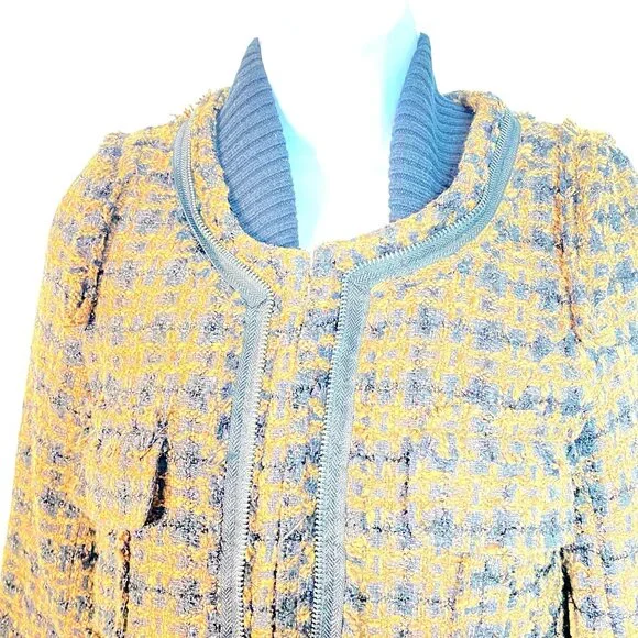 Ruby Rose Brown & Black Tweed Cropped Jacket With Zipper & Raw Edge Detail - Picture 2 of 12